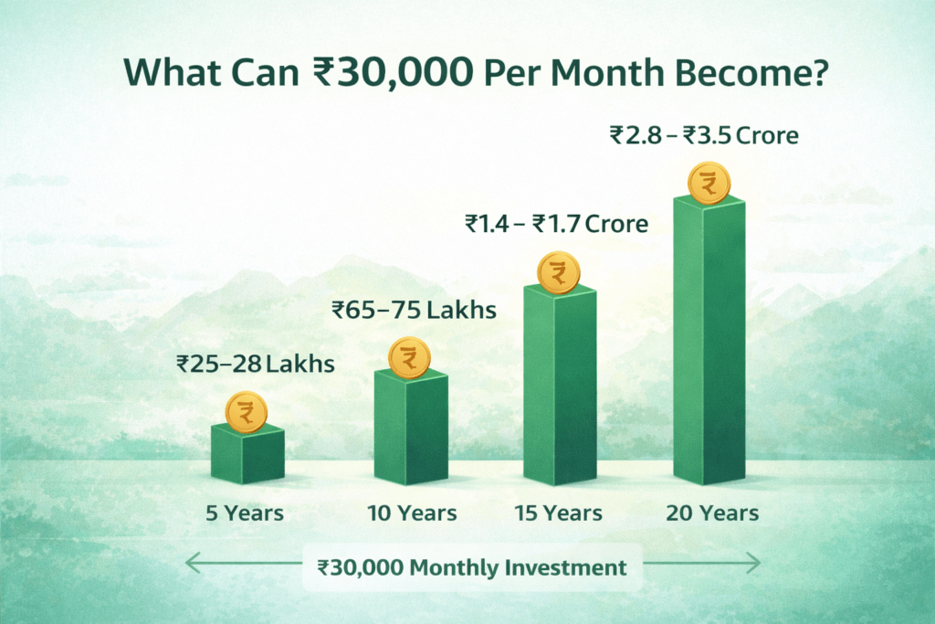 Growth of ₹30,000 monthly SIP over 20 years showing estimated wealth projection in India