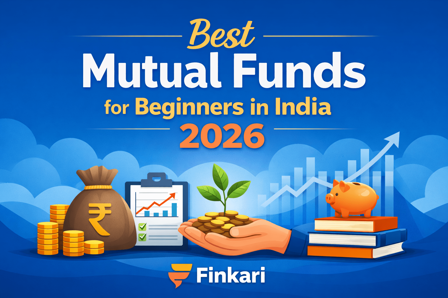 Here is your SEO-optimized alt text 👇 Alt Text: Best mutual funds for beginners in India 2026 guide illustration showing SIP investment growth, rupee savings, index funds and long-term wealth creation If you want a slightly shorter version (also good for SEO): Best mutual funds for beginners in India 2026 with SIP and wealth growth illustration